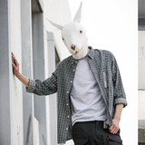 [流氓兔]春季韩版青年学院风格子衬衫男日系撞色磨毛修身长袖衬衣