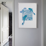 原创手绘板画鲤鱼防水装饰画现代卫生间画客厅挂画有框海洋鱼壁画