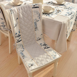 现代中式风景坐垫餐椅连体布艺棉麻椅背加厚方形印花帆布椅子椅垫