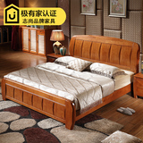 高档现代中式实木床 1.8米双人实木大床 1.5全橡胶木床高箱储物床