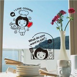 韩式橱窗橱柜厨房玻璃贴可爱卡通小厨娘 蛋糕面包店装饰墙贴纸画