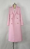 2016新款高端大牌英伦风明星同款粉色双排扣女款超长款风衣