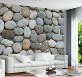 3D复古时尚客厅壁纸鹅卵石石子石头沙发壁画简约怀旧电视背景墙