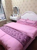 贡缎刺绣四件套1.8全棉酒店床上用品2.0m纯棉粉红色简约床单被套