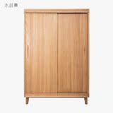 简约现代实木整体衣柜橡木卧室推拉门衣橱日式原木储物柜