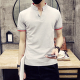 夏季短袖T恤男士加肥加大码短袖polo衫立领半袖韩版青少年潮男装