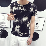 韩版男土紧身社会人短袖t恤 男版3D修身型精神小伙纹身半截袖衣服