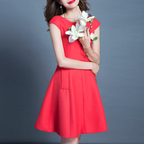 2016夏季新款小香风黑红色 简约OL气质职业修身显瘦A字连衣裙礼服
