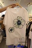 韩国东大门女装代购 2016夏季亮片花朵珍珠花蕊女款半袖T恤