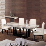 欧式大理石餐桌椅组合简约现代长方形 天然灰洞石餐台椅 玛卡柏歌