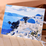 自油自画diy数字油画 手绘填色风景客厅大幅装饰画 蓝色地中海