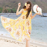 泰国海边度假必备沙滩裙中长款雪纺印花海滩裙胖mm大码宽松连衣裙