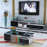 现代简约电视柜茶几组合钢化玻璃电视柜伸缩客厅储物柜烤漆地柜
