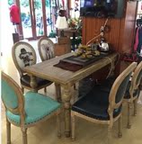 美式北欧实木复古做旧餐桌椅组合西餐厅咖啡厅餐桌桌子 loft桌台