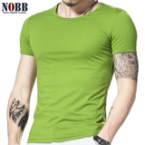 夏季男装纯色圆领短袖T恤修身款运动衣服打底衫弹力紧身体恤单色