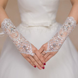 新娘婚纱手套婚纱配饰结婚手套蕾丝短款白色露指手套新品