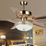 家用客厅餐厅木叶LED铁叶水晶吊扇灯现代简约卧室美欧式电风扇灯