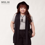 miss38大码女装2016新款韩版宽松翻领后背拼接无袖背心外套03913