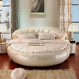 真皮床圆床双人床2米大圆形床欧式婚床公主床白色皮艺床软床家具