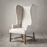 出口欧美实木家具 法式/美式 亚麻软包高背围椅/大翅膀橡木餐椅