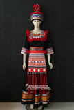 晴焱民族服装 少数民族瑶族 黑衣红绒球舞台表演演出服装 女套装