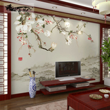 现代中式无缝大型壁画沙发客厅壁画电视背景墙无纺布玉兰花墙布