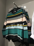 H&M 女装专柜正品代购 9月 绿色条纹宽松针织毛衣 7折0408972现货