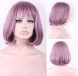 时尚新香芋紫色假发 女生梨花头短假发 挑染中分哑光高温丝假发