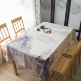 定制中国风水墨 风景茶几桌布台布布艺 涤麻混纺 长方形定做