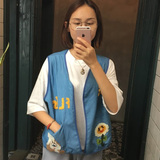 2016春秋软妹学生女装新款可爱少女绣花童趣马甲韩版短款外套上衣