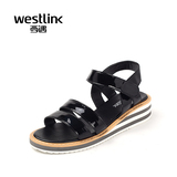 Westlink西遇坡跟凉鞋女夏季2016新款圆头中跟厚底露趾魔术贴凉鞋