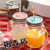 韩国创意字母梅森杯带盖便携玻璃杯水杯带吸管家用杯子饮品公鸡杯