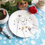 陶瓷盘子 小熊骨瓷西餐盘 可爱卡通早餐盘 8寸日式家用创意白圆盘
