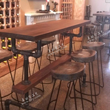 简约餐桌复古实木长方形桌金属做旧酒吧娱乐休闲铁艺水管饭店桌椅