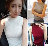 女装新款韩版针织背心短款修身半高领无袖打底T恤衫内搭显瘦上衣