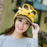 2015新款毛线帽子女韩版冬天保暖鸭舌帽女士冬季可爱兔耳朵帽子潮