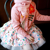 韩国童装女童两件套纯棉针织开衫毛衣+宝宝网纱碎花蓬蓬短裙套装