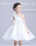 女童公主裙礼服2016新款 儿童钢琴比赛表演服 童装白色单肩连衣裙