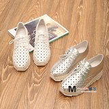 欧洲站 2016春季新款 白色银色内增高洞洞镂空鞋女鞋单鞋 881-6