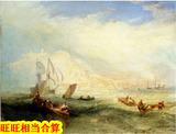 高清大图风景海景帆船航海欧洲古典油画水彩画装饰画图片JPG素材