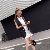夏季新款2016韩版显瘦立领纯色衬衫连衣短裙+修身马甲两件套装女