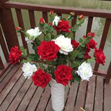 仿真花卉，2头绒布玫瑰，落地花卉，客厅餐桌花束，塑料装饰干花