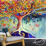 简约现代时尚个性抽象玄关背景墙纸壁纸3d立体大型壁画油画发财树