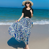 夏两件套装短袖露脐T恤显瘦半身裙女波西米亚长裙海边度假沙滩裙