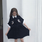 韩版原宿日系宽松BF风大码连衣裙Polo领公主裙学生短袖夏季新款裙