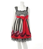 日本代购直邮Anna Sui安娜苏全新正品条纹玫瑰可爱丝绸吊带连衣裙