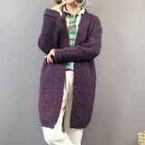 韩国东大门春季新品女装外套中长款混色针织毛衣2016爆版针织开衫