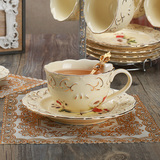 象牙黄花藤描金咖啡杯 欧式浮雕下午红茶奢华丽描金英式花茶杯子