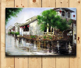 周庄 手绘油画 写实梦里江南水乡 新中式挂画 客厅餐厅无框装饰画