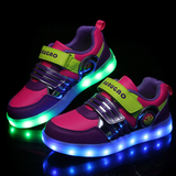 春秋儿童荧光LED发光童鞋女童USB充电夜光闪光鞋男童运动带亮灯鞋